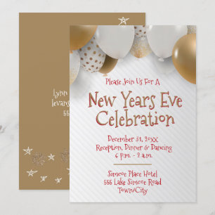 New Years Eve, Gold & White Party Invitation