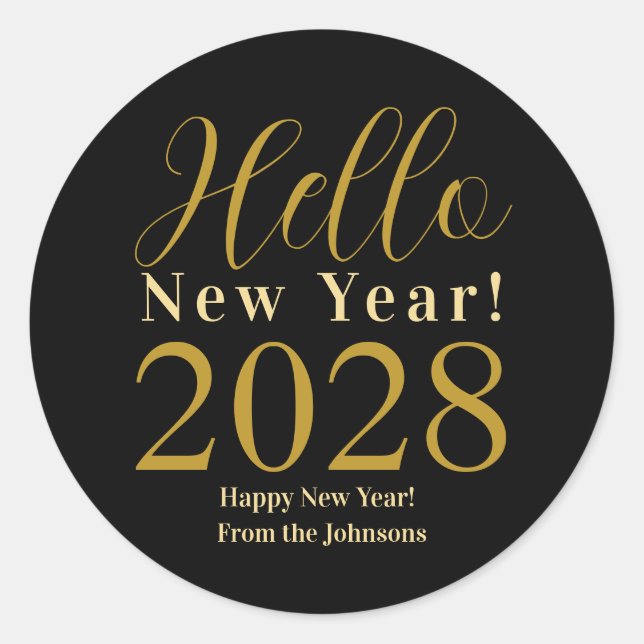 New Year's Eve Happy New Year Black Gold Classic Round Sticker (Front)