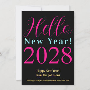 New Year's Eve Happy New Year Black Hot Pink Holiday Card