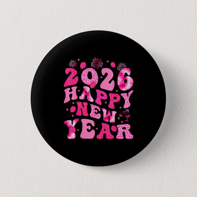 New Year's Eve Hello 2026 Groovy Family Matching C 6 Cm Round Badge (Front)