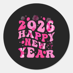 New Year's Eve Hello 2026 Groovy Family Matching C Classic Round Sticker