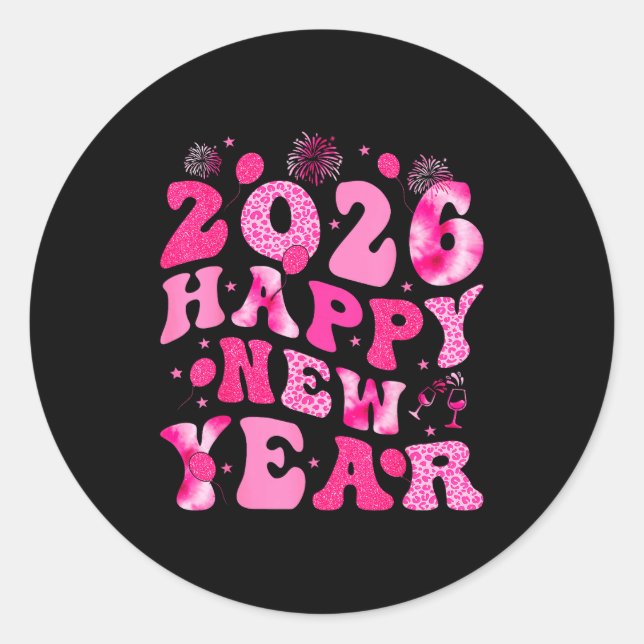 New Year's Eve Hello 2026 Groovy Family Matching C Classic Round Sticker (Front)