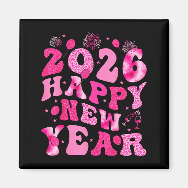 New Year's Eve Hello 2026 Groovy Family Matching C Magnet (Front)