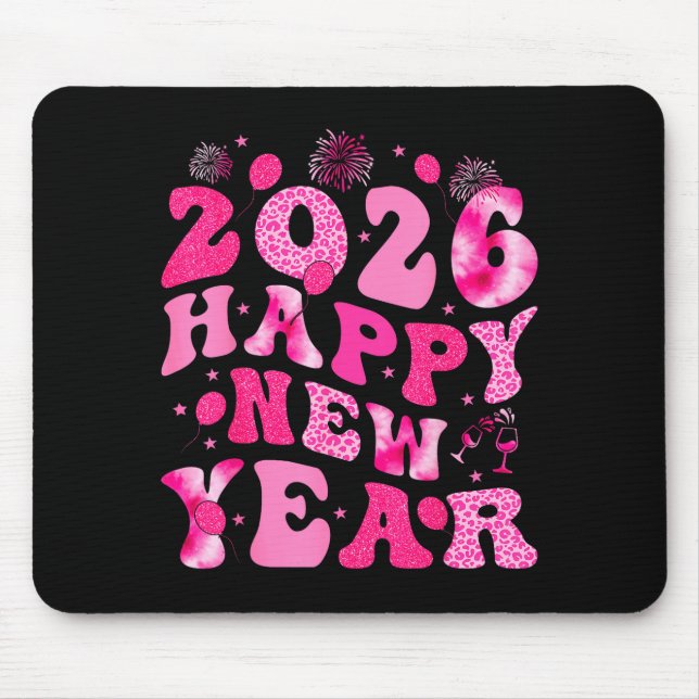 New Year's Eve Hello 2026 Groovy Family Matching C Mouse Mat (Front)
