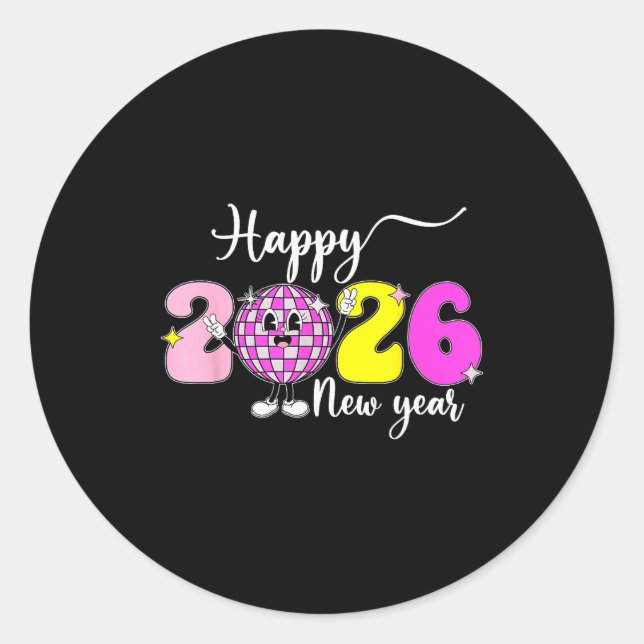 New Year's Eve Hello 2026 Happy New Year 2026 Disc Classic Round Sticker (Front)