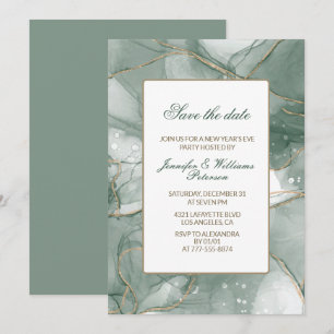 New year's eve invitation Green Gold save the date