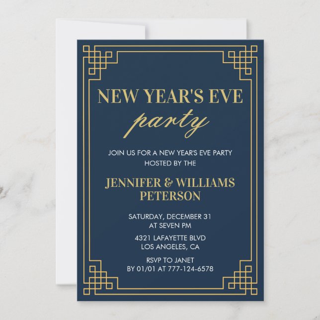 New year's eve invitation Navy Gold (Front)