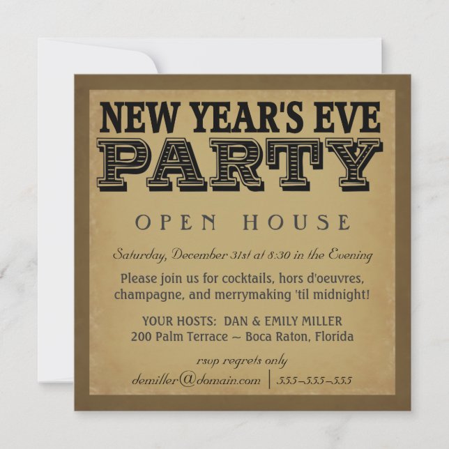 New Years Eve Invitations - Vintage Woodcut (Front)