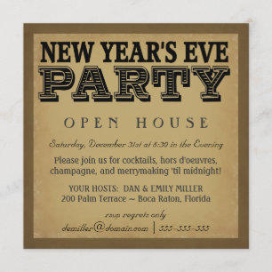 New Years Eve Invitations - Vintage Woodcut