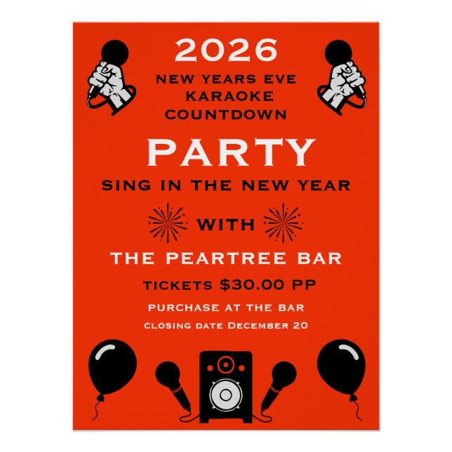 New Years Eve Karaoke Countdown Poster (Front)