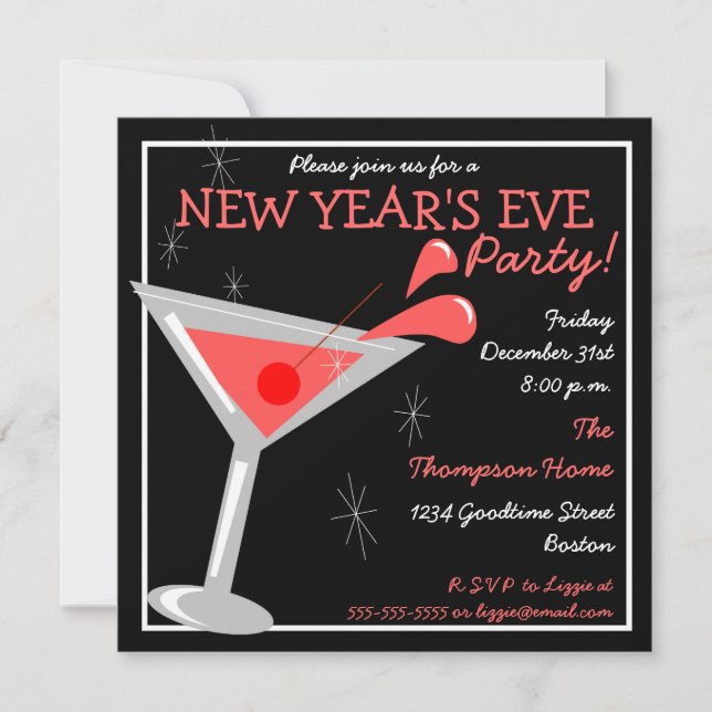 New Years Eve Martini Cocktail Party Invitation (Front)