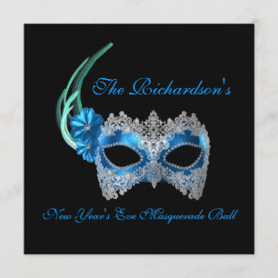 "New Year's Eve Masquerade Ball" - Blue Mask [1] Invitation