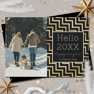 New Years Eve Modern Black Gold Chevron Photo  Holiday Card