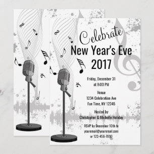 New Year's Eve Musical Black White Party Invite