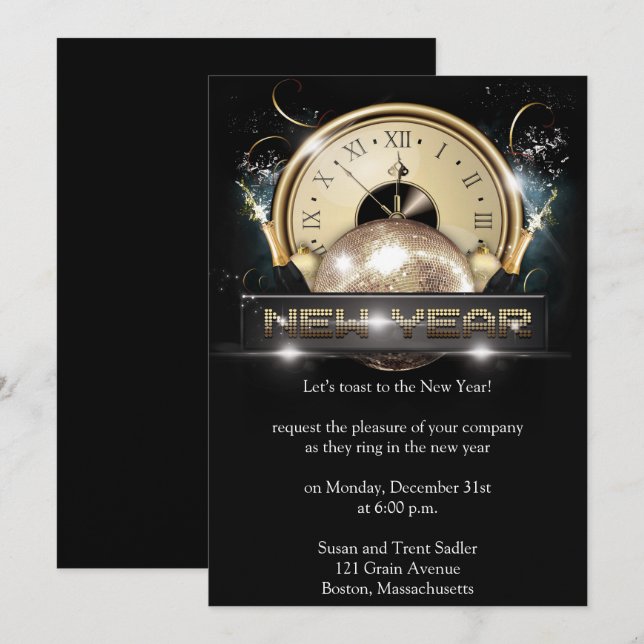 New Years Eve Night Party Invitation (Front/Back)