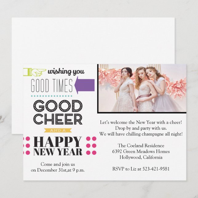 New Years Eve Night Party Invitation (Front/Back)