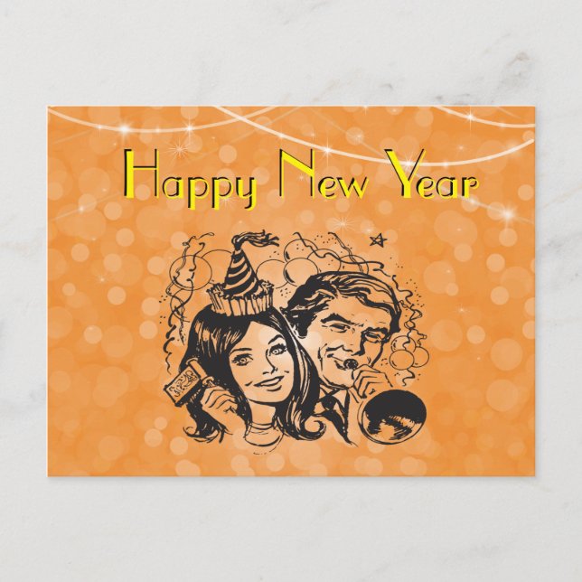 New Year's Eve Noisemaker Couple Celebrate Holiday Postcard (Front)