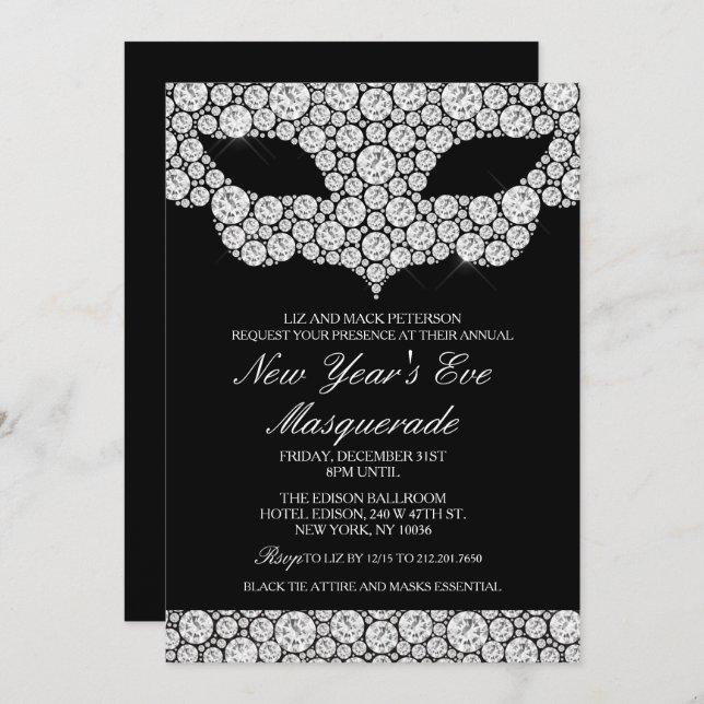 New Year's Eve NYE Masquerade Party Invitation (Front/Back)
