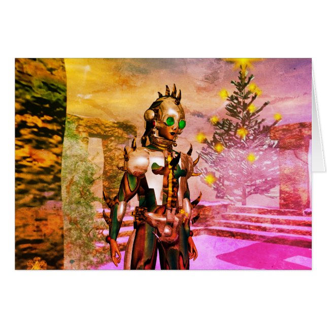 NEW YEAR'S EVE OF A CYBORG Pink Yellow Greeting (Front Horizontal)