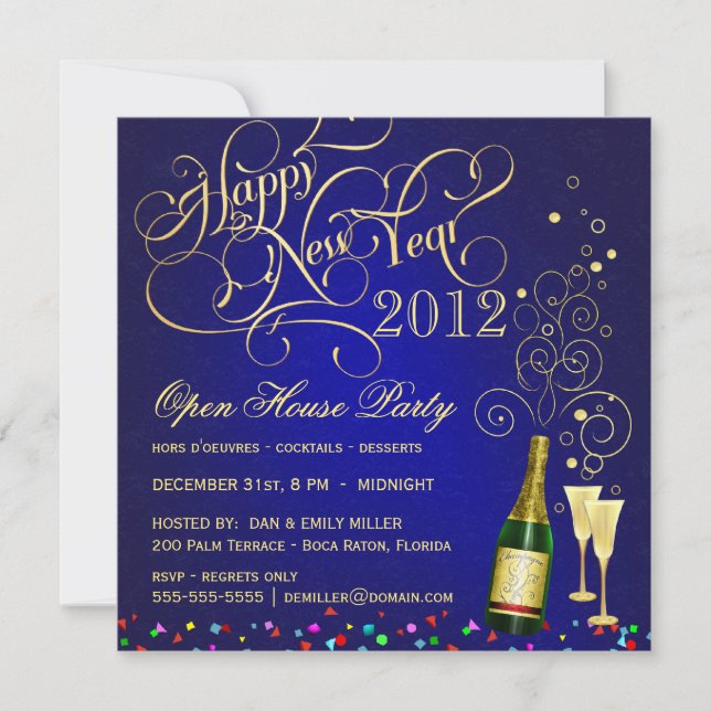 New Year's Eve Open House Party - Midnight Blue Invitation (Front)