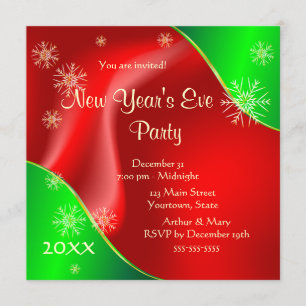 New Year's Eve Party 2020 on red and green Invitation