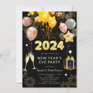 New Year's Eve Party 2023 Gold Glitter On Black  Invitation