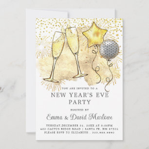New Year's Eve Party 2024 Champagne Glitter Invitation