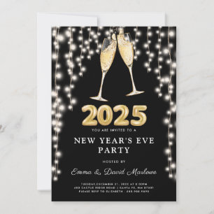 New Year's Eve Party 2025 Champagne String Lights  Invitation