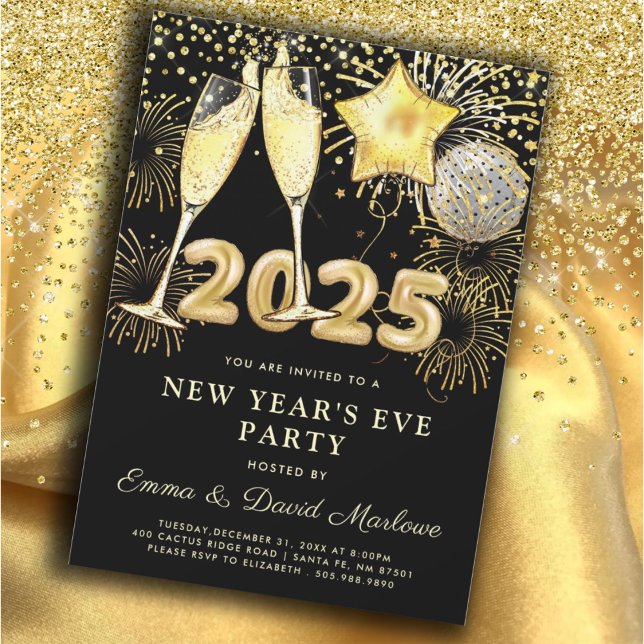 New Year's Eve Party 2025 Gold Black Modern Invitation (Creator Uploaded)