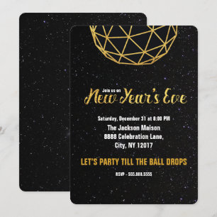 New Year's Eve Party, Ball Drop, Faux Gold, Invitation