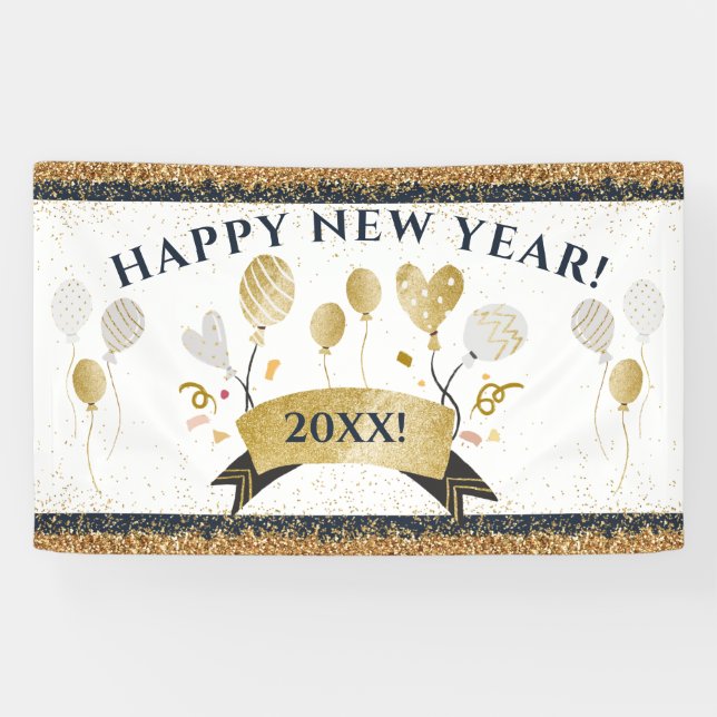 New Years Eve Party Banner With Golden Balloons (Horizontal)