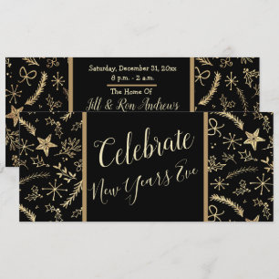 New Years Eve Party Black and Gold Invitation