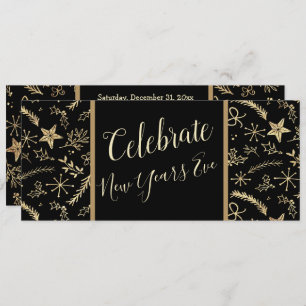 New Years Eve Party Black and Gold Invitation
