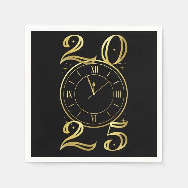 New Years Eve Party Black and Gold Paper Napkins (Front)