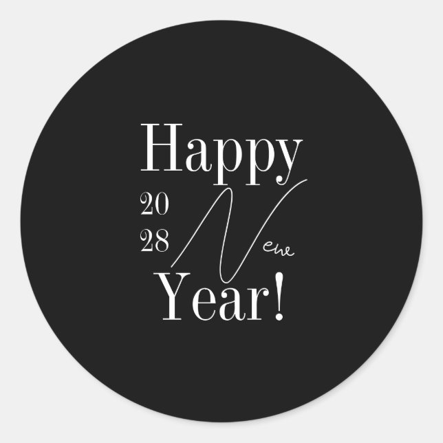 New Year's Eve Party Black and White Classic Round Sticker (Front)