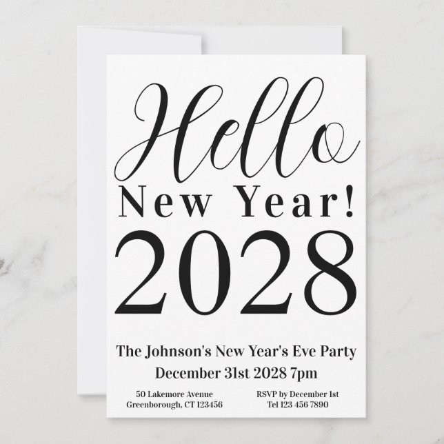 New Year's Eve Party Black and White Invitation (Front)