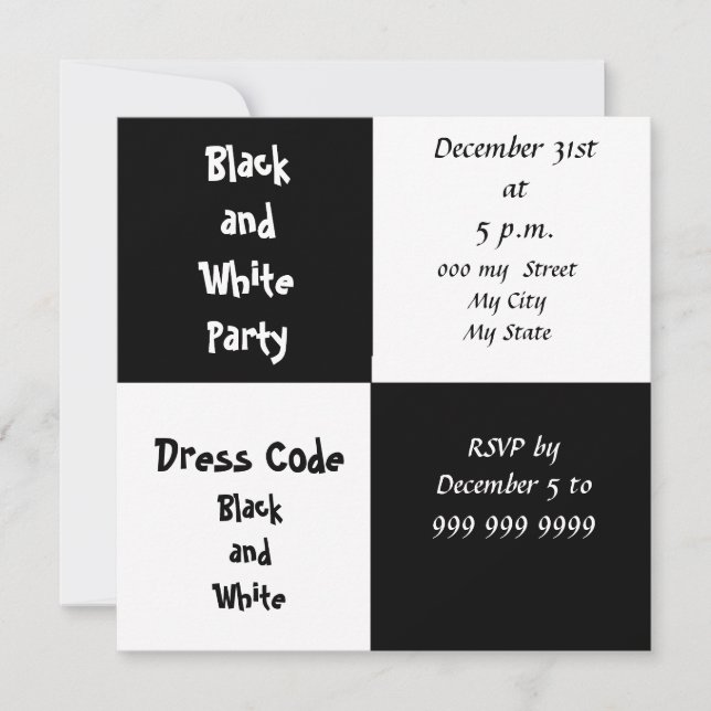 New Years Eve Party Black and White Party Invitation (Front)
