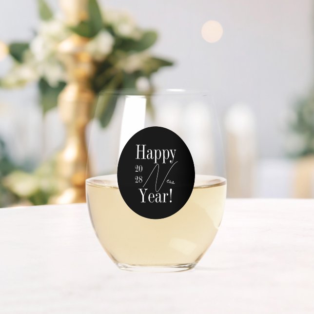 New Year's Eve Party Black and White Personalized Stemless Wine Glass (Insitu (Wedding))