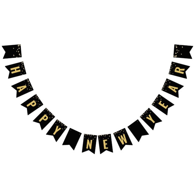 New Years Eve Party Black Gold Glitter Confetti Bunting (All)
