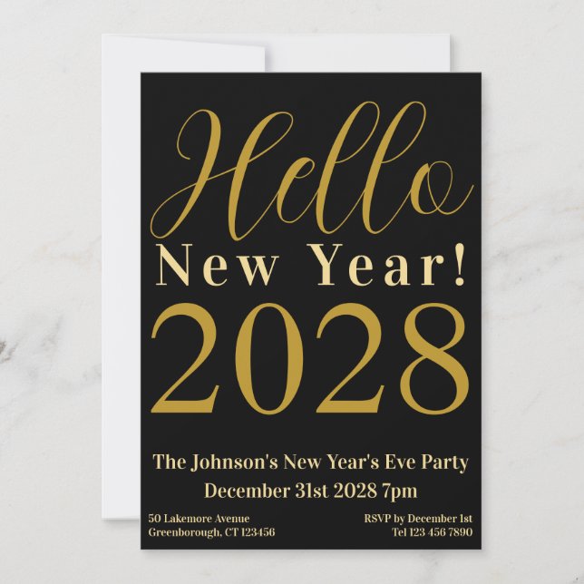 New Year's Eve Party Black Gold Invitation (Front)