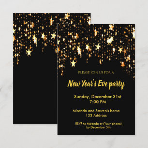New Year's Eve party black invitation card stars