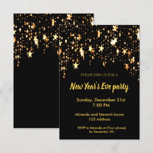 New Year's Eve party black invitation card stars