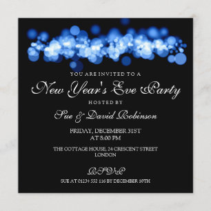 New Year's Eve Party Blue Bokeh Lights Invitation
