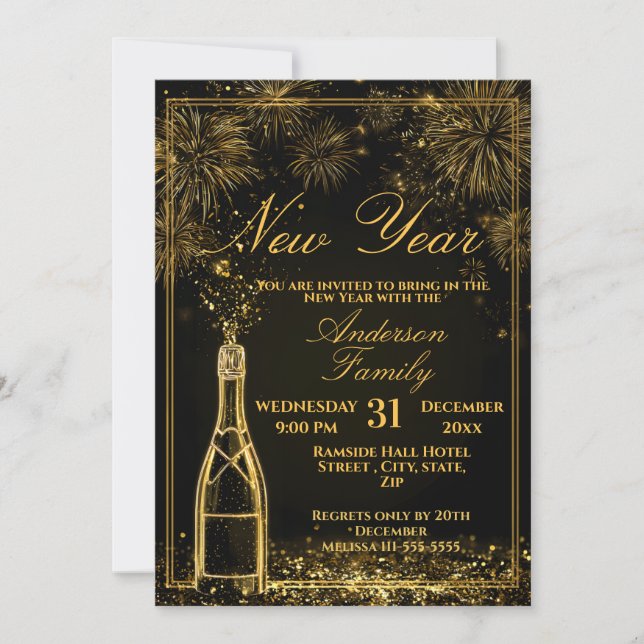 New Years Eve Party Bubbly Celebration Invitation (Front)