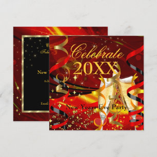 New Years Eve Party Celebration Champagne Red Gold Invitation