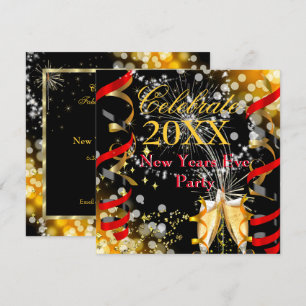 New Years Eve Party Champagne Festive Red Gold Invitation