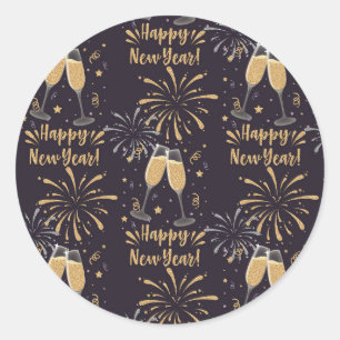 New Years Eve Party Champagne Fireworks  Classic Round Sticker