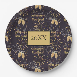 New Years Eve Party Champagne Fireworks Paper Plate