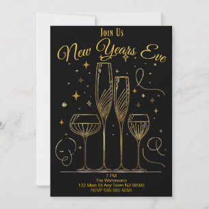 New Years Eve Party Champagne Glasses Invitation
