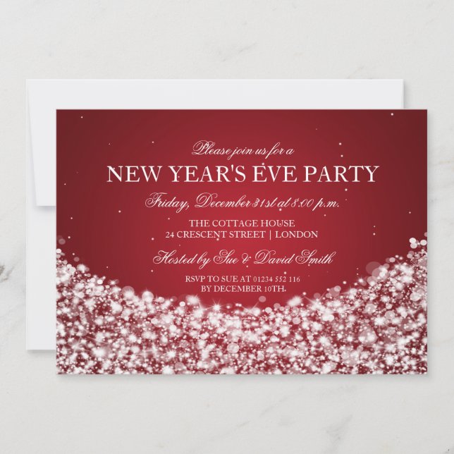 New Years Eve Party Champagne Sparkles Red Invitation (Front)